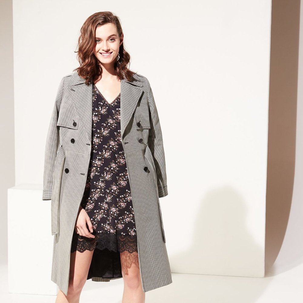 NEW Claudie Pierlot Black Floral-print Crepe Lace Hem Slip On Dress 36 fits XS-S